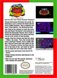 Box back cover for Attack of the Killer Tomatoes on the Nintendo NES.