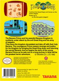 Box back cover for Banana Prince on the Nintendo NES.