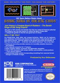 Box back cover for Bandit Kings of Ancient China on the Nintendo NES.