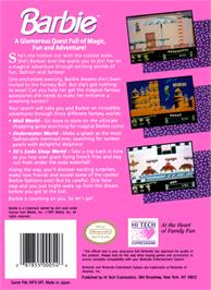 Box back cover for Barbie on the Nintendo NES.