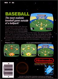 Box back cover for Baseball on the Nintendo NES.