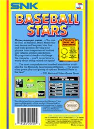 Box back cover for Baseball Stars on the Nintendo NES.