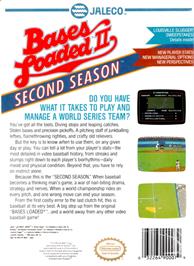 Box back cover for Bases Loaded II: Second Season on the Nintendo NES.