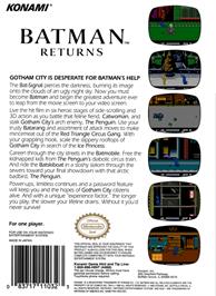 Box back cover for Batman Returns on the Nintendo NES.