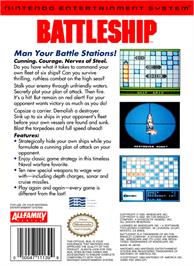 Box back cover for Battleship on the Nintendo NES.