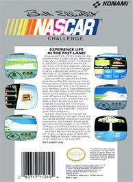 Box back cover for Bill Elliott's NASCAR Challenge on the Nintendo NES.