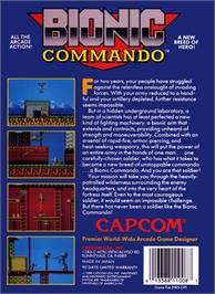 Box back cover for Bionic Commando on the Nintendo NES.