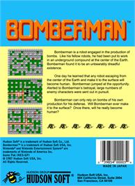Box back cover for Bomberman on the Nintendo NES.