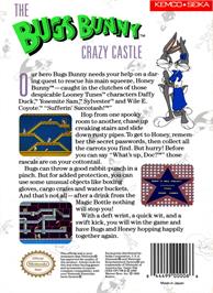 Box back cover for Bugs Bunny Crazy Castle on the Nintendo NES.