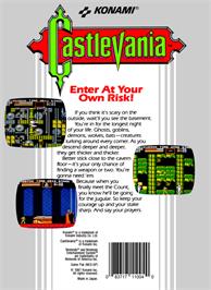 Box back cover for Castlevania on the Nintendo NES.