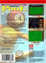 Box back cover for Championship Pool on the Nintendo NES.