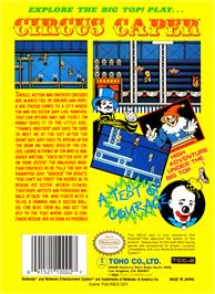 Box back cover for Circus Caper on the Nintendo NES.