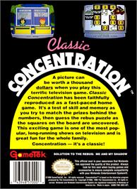 Box back cover for Classic Concentration on the Nintendo NES.