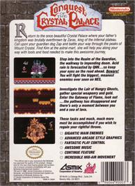 Box back cover for Conquest of the Crystal Palace on the Nintendo NES.