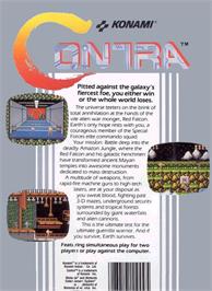 Box back cover for Contra on the Nintendo NES.