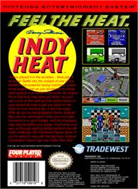 Box back cover for Danny Sullivan's Indy Heat on the Nintendo NES.