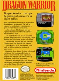Box back cover for Dragon Warrior on the Nintendo NES.