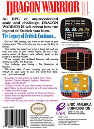 Box back cover for Dragon Warrior 3 on the Nintendo NES.