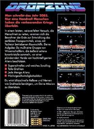 Box back cover for Dropzone on the Nintendo NES.