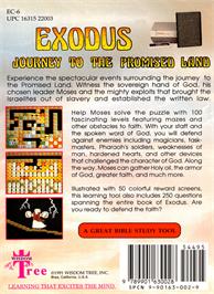 Box back cover for Exodus: Journey to the Promised Land on the Nintendo NES.