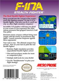 Box back cover for F-117A Stealth Fighter on the Nintendo NES.