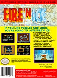 Box back cover for Fire and Ice on the Nintendo NES.