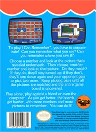 Box back cover for Fisher-Price: I Can Remember on the Nintendo NES.