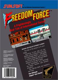 Box back cover for Freedom Force on the Nintendo NES.