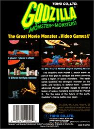 Box back cover for Godzilla: Monster of Monsters on the Nintendo NES.