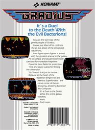 Box back cover for Gradius on the Nintendo NES.