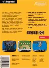 Box back cover for Guardian Legend on the Nintendo NES.