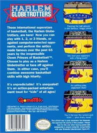 Box back cover for Harlem Globetrotters on the Nintendo NES.