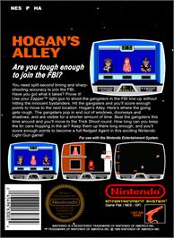 Box back cover for Hogan's Alley on the Nintendo NES.