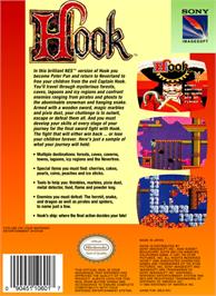 Box back cover for Hook on the Nintendo NES.