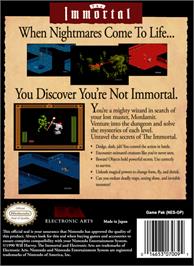 Box back cover for Immortal on the Nintendo NES.