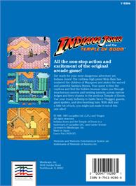 Box back cover for Indiana Jones and the Temple of Doom on the Nintendo NES.