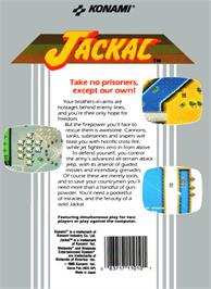 Box back cover for Jackal on the Nintendo NES.