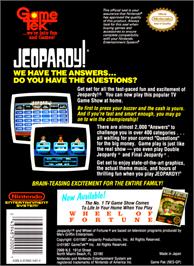 Box back cover for Jeopardy on the Nintendo NES.