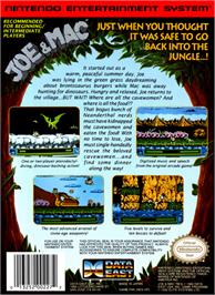 Box back cover for Joe & Mac: Caveman Ninja on the Nintendo NES.