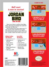 Box back cover for Jordan vs. Bird: One-on-One on the Nintendo NES.