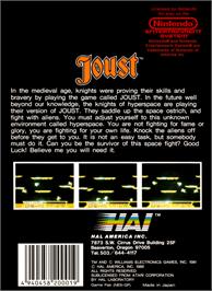 Box back cover for Joust on the Nintendo NES.