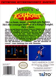 Box back cover for Kick Master on the Nintendo NES.