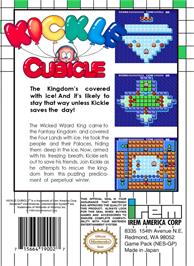 Box back cover for Kickle Cubicle on the Nintendo NES.