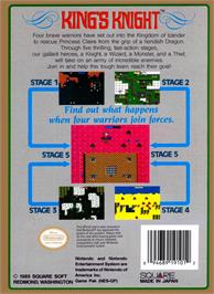 Box back cover for King's Knight on the Nintendo NES.