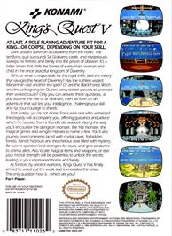 Box back cover for King's Quest V: Absence Makes the Heart Go Yonder on the Nintendo NES.