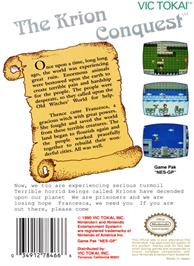 Box back cover for Krion Conquest on the Nintendo NES.