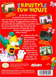 Box back cover for Krusty's Fun House on the Nintendo NES.