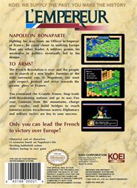 Box back cover for L'Empereur on the Nintendo NES.