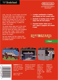 Box back cover for Legacy of the Wizard on the Nintendo NES.