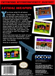 Box back cover for Lethal Weapon on the Nintendo NES.